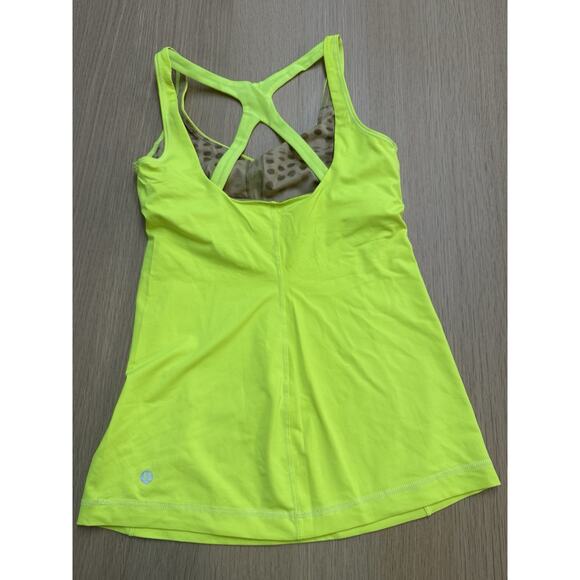 Lululemon Optimal Tank Size 6 Neon Greenish Yellow Built In Bra 1337 - Picture 6 of 9